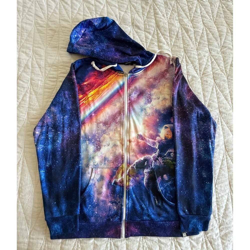 Into The AM Galaxy Hoodie‎ Full Zip Up Outer Space Astronaut Graphic L